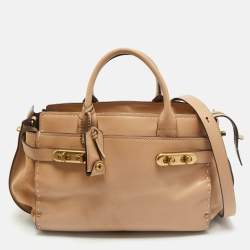 Coach Tan Leather and Suede Double Swagger Tote