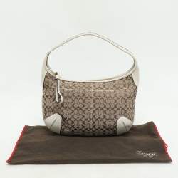 Pre Owned Coach Beige/White Signature Canvas and Leather Shoulder Bag