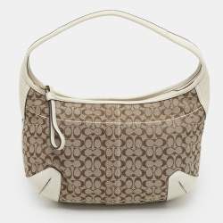 Coach Beige/White Signature Canvas and Leather Shoulder Bag