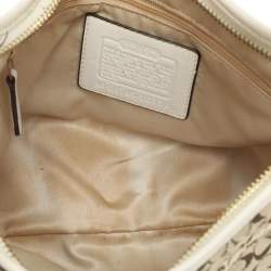 Pre Owned Coach Beige/White Signature Canvas and Leather Shoulder Bag