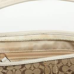 Pre Owned Coach Beige/White Signature Canvas and Leather Shoulder Bag