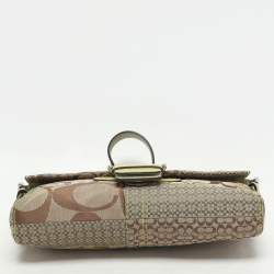 Coach Beige/Green Signature Patchwork Canvas and Python Buckle Shoulder Bag  