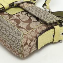 Coach Beige/Green Signature Patchwork Canvas and Python Buckle Shoulder Bag  