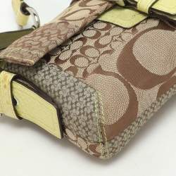 Coach Beige/Green Signature Patchwork Canvas and Python Buckle Shoulder Bag  