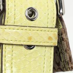 Coach Beige/Green Signature Patchwork Canvas and Python Buckle Shoulder Bag  