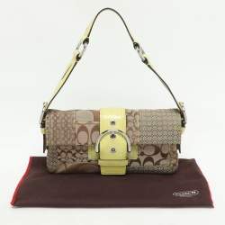 Coach Beige/Green Signature Patchwork Canvas and Python Buckle Shoulder Bag  