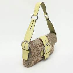 Coach Beige/Green Signature Patchwork Canvas and Python Buckle Shoulder Bag  