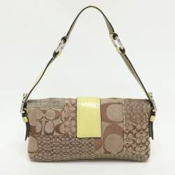 Coach Beige/Green Signature Patchwork Canvas and Python Buckle Shoulder Bag  