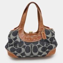 Coach Black/Brown Denim and Leather Frame Shoulder Bag