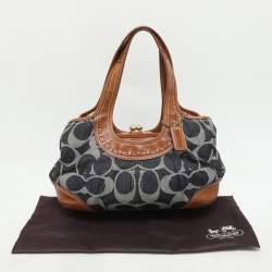 Coach Black/Brown Denim and Leather Frame Shoulder Bag