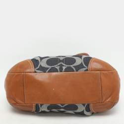 Coach Black/Brown Denim and Leather Frame Shoulder Bag