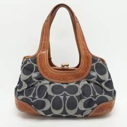 Coach Black/Brown Denim and Leather Frame Shoulder Bag