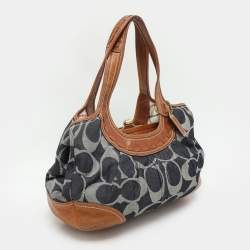 Coach Black/Brown Denim and Leather Frame Shoulder Bag