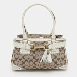 Coach Beige/White Signature Canvas and Leather Hampton Satchel