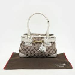 Coach Beige/White Signature Canvas and Leather Hampton Satchel