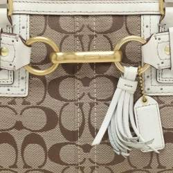 Coach Beige/White Signature Canvas and Leather Hampton Satchel