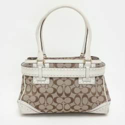 Coach Beige/White Signature Canvas and Leather Hampton Satchel