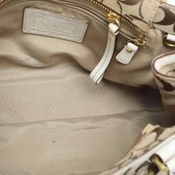 Coach Beige/White Signature Canvas and Leather Hampton Satchel