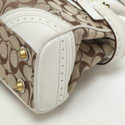 Coach Beige/White Signature Canvas and Leather Hampton Satchel
