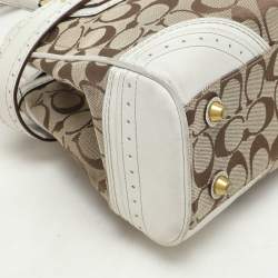 Coach Beige/White Signature Canvas and Leather Hampton Satchel