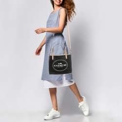 Coach Black/Tan Coated Canvas Small Metro Horse Carriage Shopper Tote