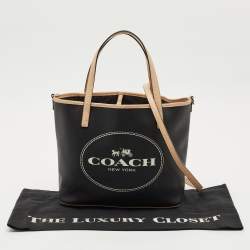 Coach Black/Tan Coated Canvas Small Metro Horse Carriage Shopper Tote