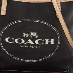 Coach Black/Tan Coated Canvas Small Metro Horse Carriage Shopper Tote