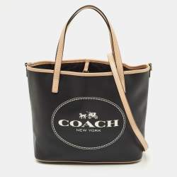 Coach Black/Tan Coated Canvas Small Metro Horse Carriage Shopper Tote