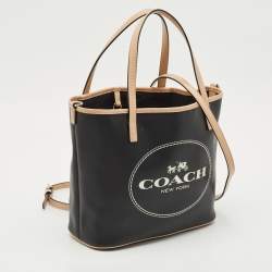 Coach Black/Tan Coated Canvas Small Metro Horse Carriage Shopper Tote