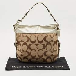 Coach Beige/Silver Signature Canvas and Leather Zoe Hobo
