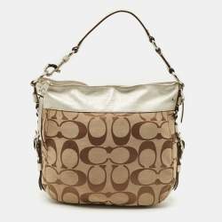 Coach Beige/Silver Signature Canvas and Leather Zoe Hobo