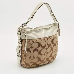Coach Beige/Silver Signature Canvas and Leather Zoe Hobo