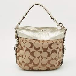 Coach Beige/Silver Signature Canvas and Leather Zoe Hobo