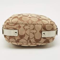 Coach Beige/Silver Signature Canvas and Leather Zoe Hobo