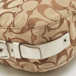 Coach Beige/Silver Signature Canvas and Leather Zoe Hobo