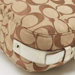 Coach Beige/Silver Signature Canvas and Leather Zoe Hobo