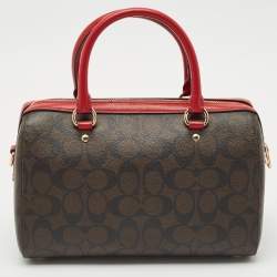 Coach Brown/Red Signature Coated Canvas and Leather Rowan Boston Satchel
