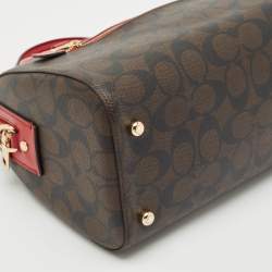 Coach Brown/Red Signature Coated Canvas and Leather Rowan Boston Satchel