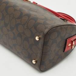 Coach Brown/Red Signature Coated Canvas and Leather Rowan Boston Satchel