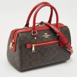 Coach Brown/Red Signature Coated Canvas and Leather Rowan Boston Satchel