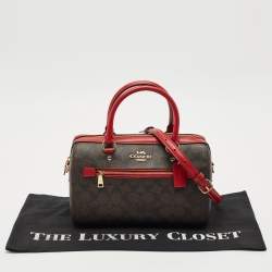 Coach Brown/Red Signature Coated Canvas and Leather Rowan Boston Satchel