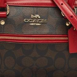 Coach Brown/Red Signature Coated Canvas and Leather Rowan Boston Satchel