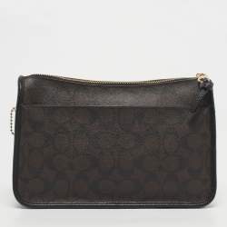 Pre Owned Coach Black/Brown Signature Coated Canvas and Leather Pennie Crossbody Bag