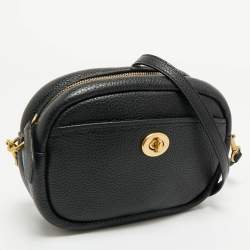 Pre Owned Coach Black Pebble Leather Camera Crossbody Bag