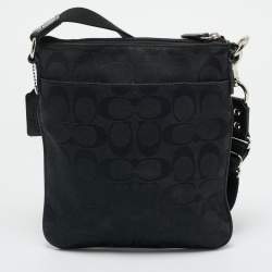 Pre Owned Coach Black Signature Canvas and Leather Swingpack Crossbody Bag