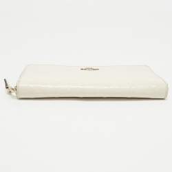 Pre Owned Coach White Signature Embossed Leather Long Zip Around Wallet