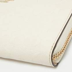 Pre Owned Coach White Signature Embossed Leather Long Zip Around Wallet