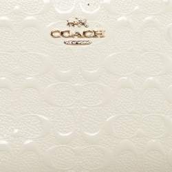 Pre Owned Coach White Signature Embossed Leather Long Zip Around Wallet