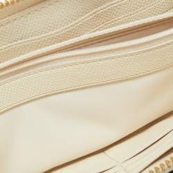 Pre Owned Coach White Signature Embossed Leather Long Zip Around Wallet