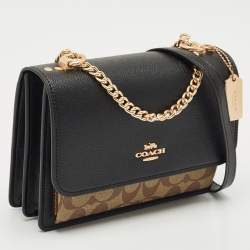 Pre Owned Coach Black/Brown Signature Coated Canvas and Leather Klare Crossbody Bag